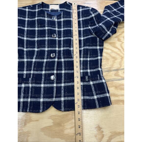 Vintage Pendleton Blazer Womens Size 12 Navy Blue Plaid Virgin Wool Metallic USA - Picture 13 of 14